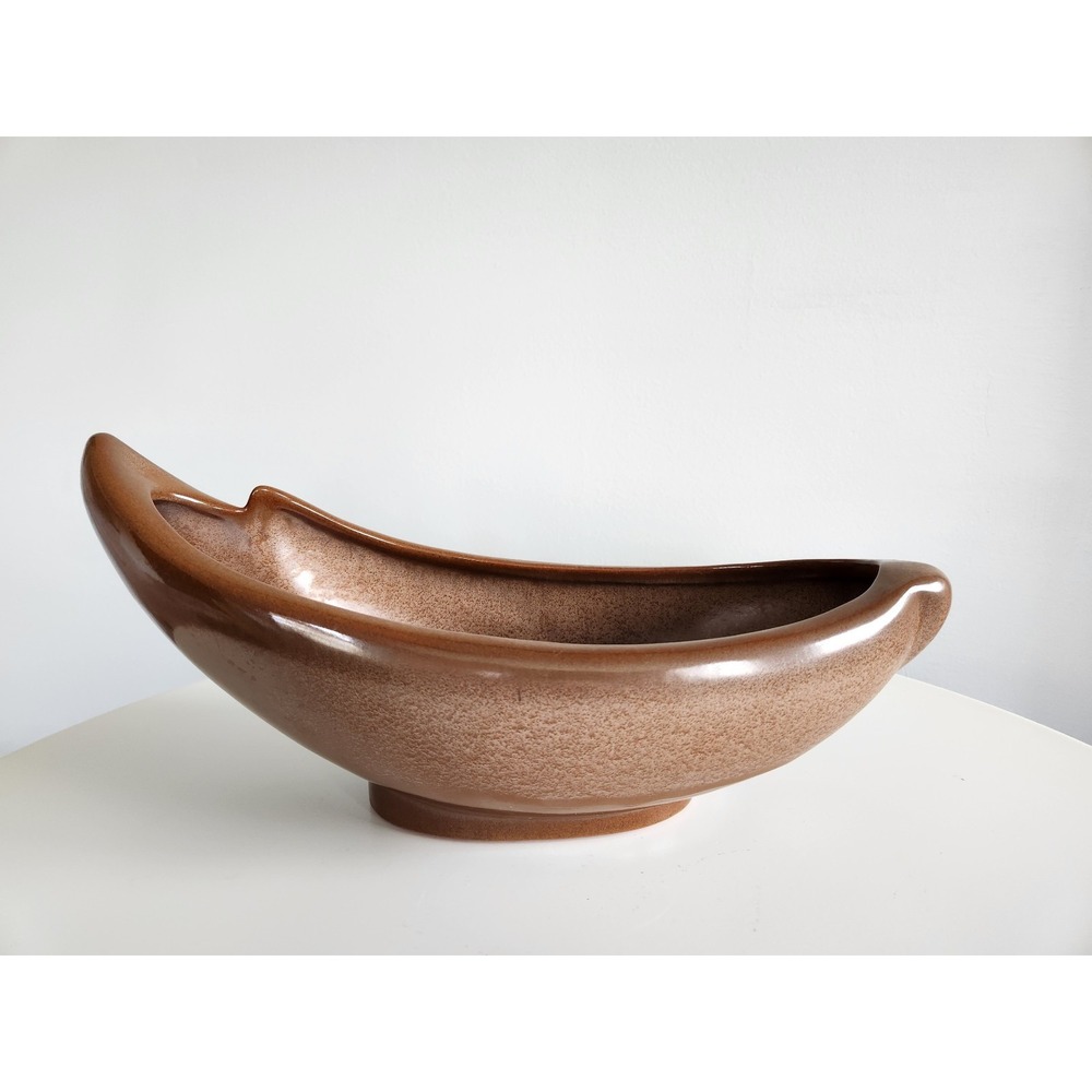 Vintage MCM Frankoma Pottery Brown Crescent shaped Planter Decorative Bowl #211